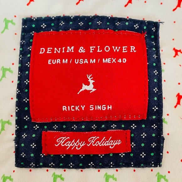 Denim & Flower Ricky Singh Button Down Shirt M Christmas Reindeer Print Holiday - Picture 6 of 7